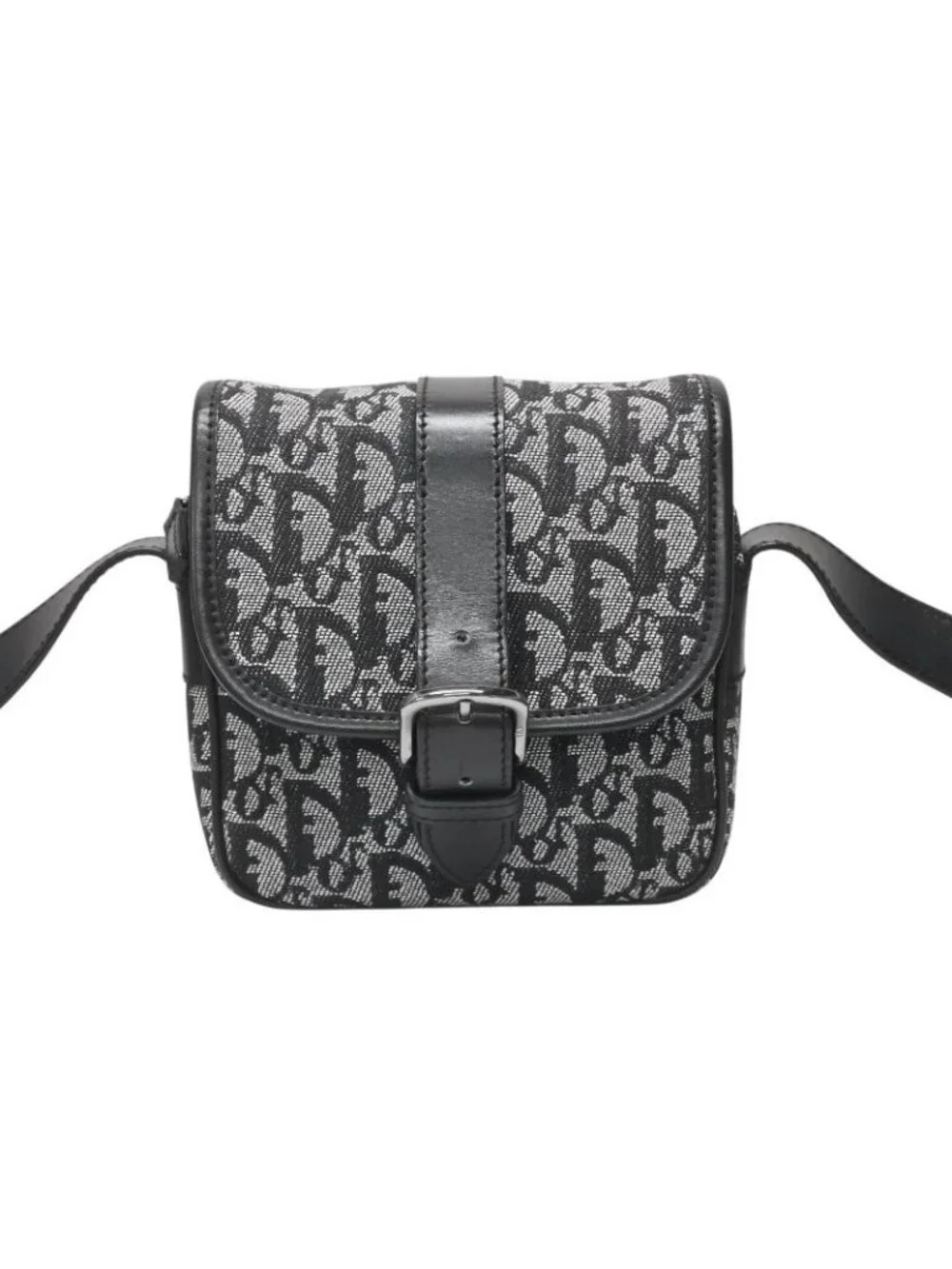 Dior Shoulder Bag Trotter Canvas Leather Black Galliano